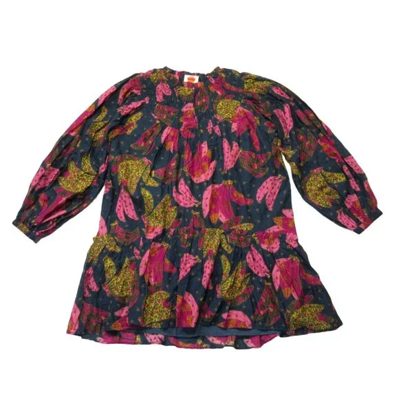NWT FARM Rio Patchwork Bananas Mini in Navy Cotton Babydoll Dress S $195